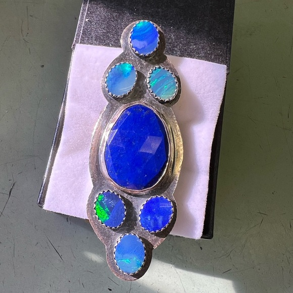 ๐๐ Elegant Blue lapis and opal Gemstone Ring - Picture 7 of 10